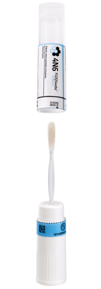 The collection tube and swab, standing upright